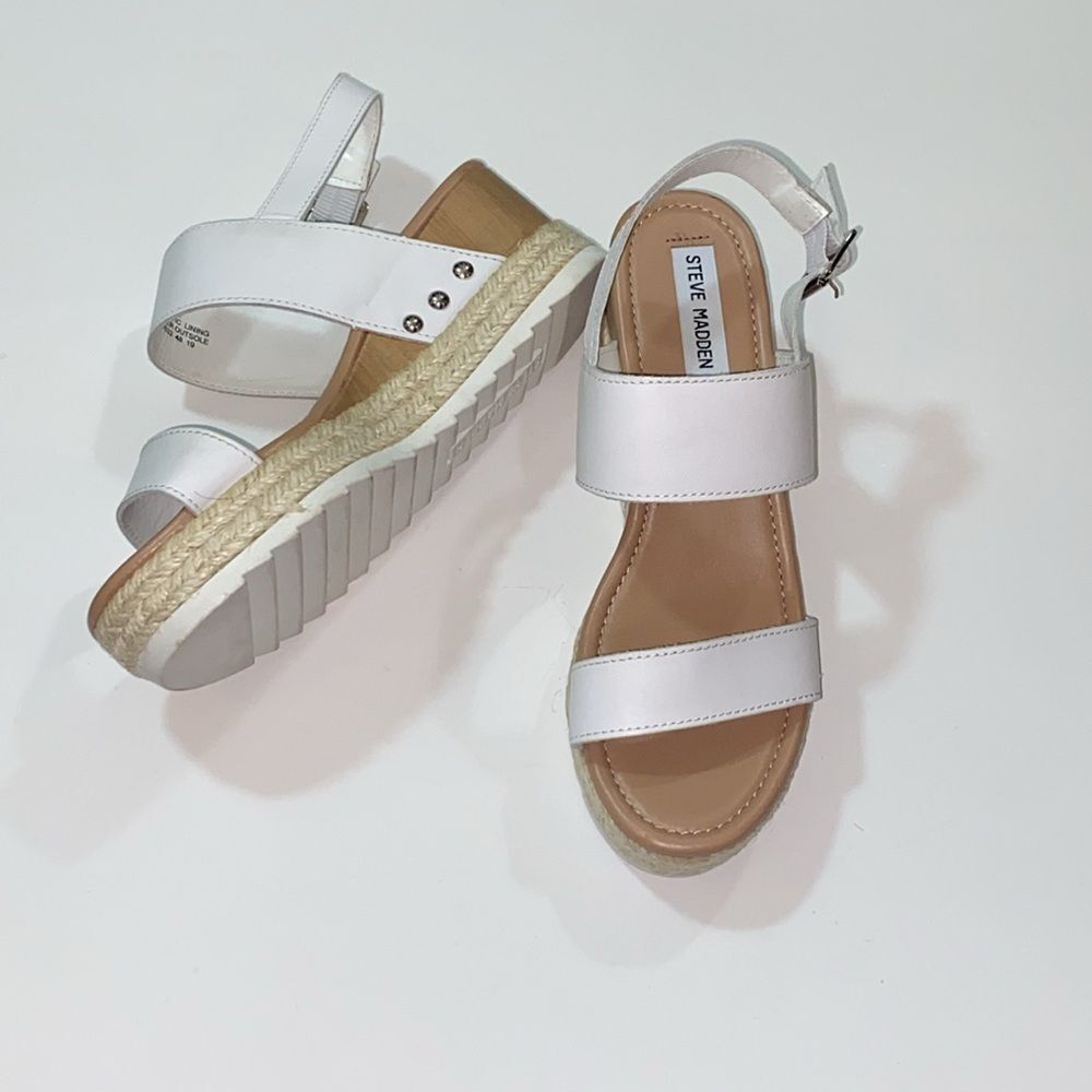 White Steve Madden Women's Sandals Leather Upper Synthetic Lining Size 9m